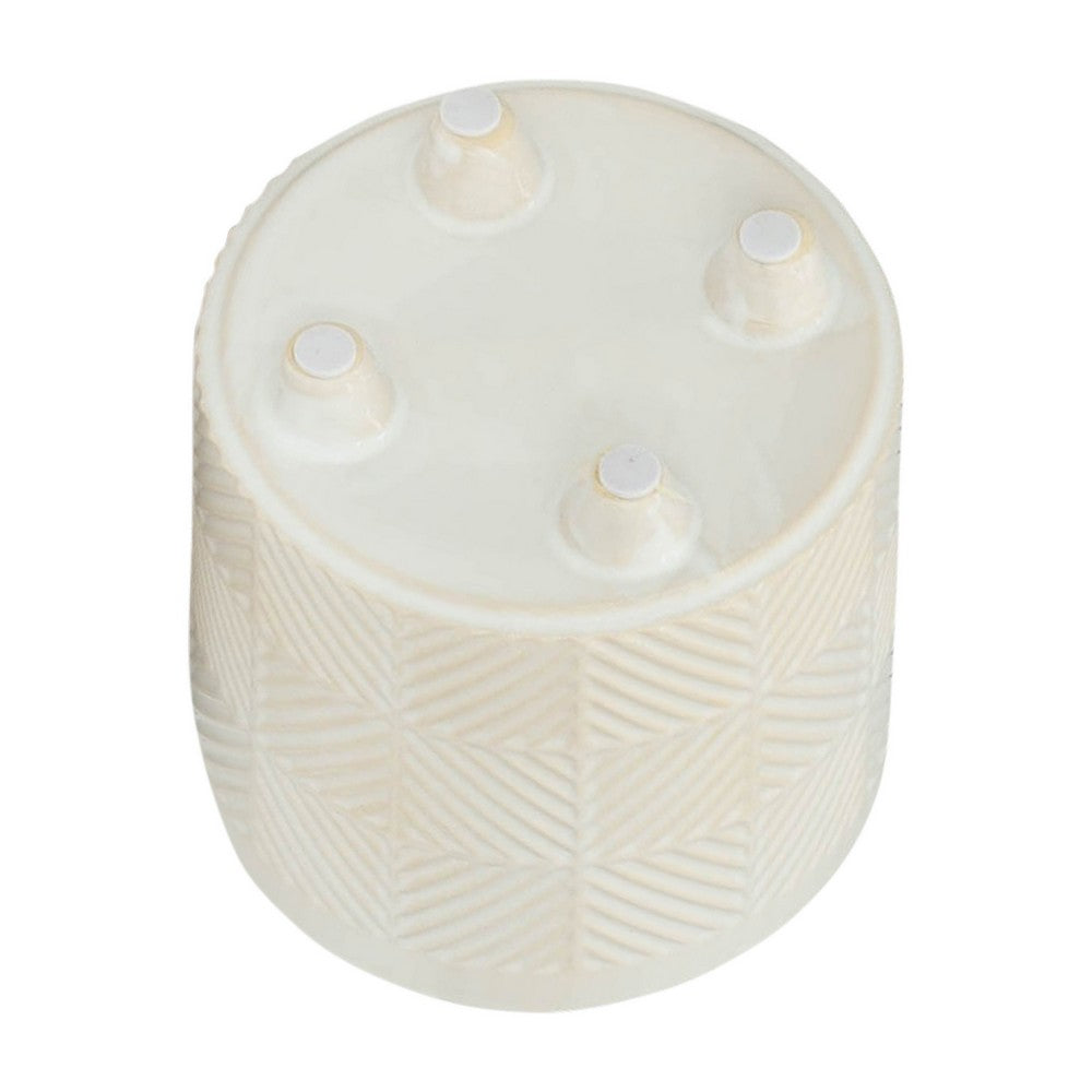Garden Planter Set of 2, Glossy White Diamond Patterned Ceramic Body - BM349797