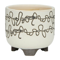 Garden Footed Planter Set of 2, Black Scribble Pattern, Beige Ceramic - BM349799