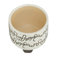 Garden Footed Planter Set of 2, Black Scribble Pattern, Beige Ceramic - BM349799