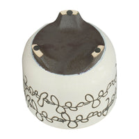 Garden Footed Planter Set of 2, Black Scribble Pattern, Beige Ceramic - BM349799