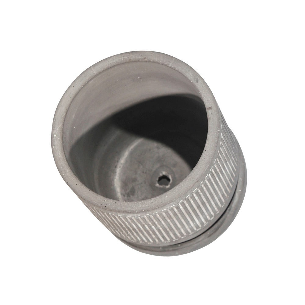 Indoor Planter with Saucer, White Line Pattern, 6 Inch Gray Cement - BM349801