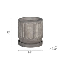 Indoor Planter with Saucer, White Line Pattern, 6 Inch Gray Cement - BM349801