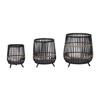 3pc Indoor Basket Planters with Metal Stands, Bohemian Black Bamboo - BM349802