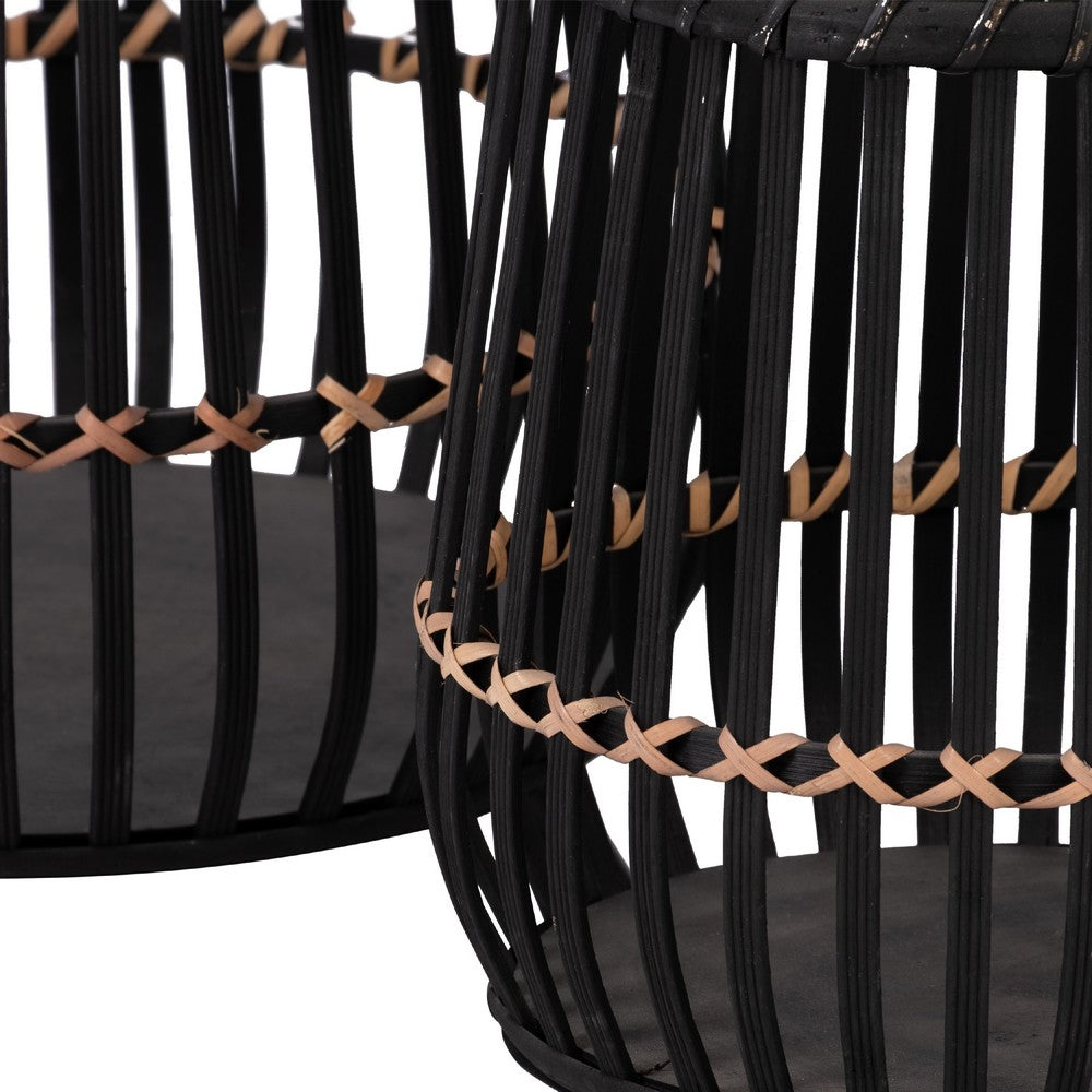 3pc Indoor Basket Planters with Metal Stands, Bohemian Black Bamboo - BM349802