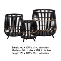 3pc Indoor Basket Planters with Metal Stands, Bohemian Black Bamboo - BM349802