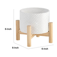 Indoor Garden Planter with Wood Stand, White Chevron Pattern 6 Inch - BM349805