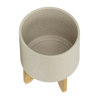 Outdoor Garden Planters Set of 2, Wood Stands, Speckled Beige, 9 Inch - BM349806