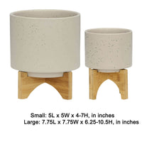 Outdoor Garden Planters Set of 2, Wood Stands, Speckled Beige, 9 Inch - BM349806