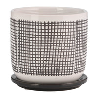 Indoor Mesh Planter with Saucer, 6 Inch White Gray Textured Ceramic - BM349807