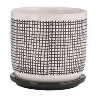 Indoor Mesh Planter with Saucer, 6 Inch White Gray Textured Ceramic - BM349807