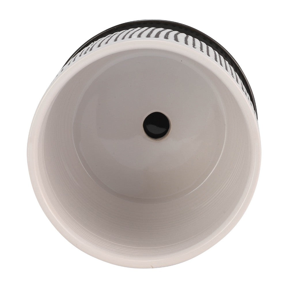 Indoor Mesh Planter with Saucer, 6 Inch White Gray Textured Ceramic - BM349807