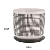 Indoor Mesh Planter with Saucer, 6 Inch White Gray Textured Ceramic - BM349807