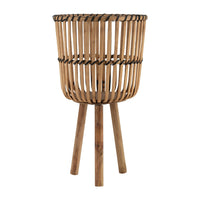 Set of 3 Flower Planters on Tripod Stands, Brown Bamboo Netting Weave - BM349809