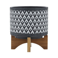 Jeny Flower Planter Pot on Stand, Gray and White Aztec Ceramic 8 Inch - BM349811