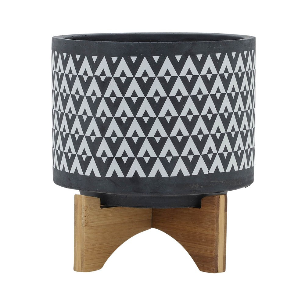 Jeny Flower Planter Pot on Stand, Gray and White Aztec Ceramic 8 Inch - BM349811