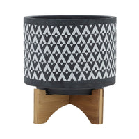 Jeny Flower Planter Pot on Stand, Gray and White Aztec Ceramic 8 Inch - BM349811