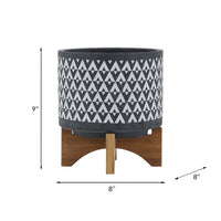 Jeny Flower Planter Pot on Stand, Gray and White Aztec Ceramic 8 Inch - BM349811
