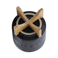 Jeny Flower Planter Pot on Wood Stand, Black Aztec Ceramic 8 Inch - BM349812