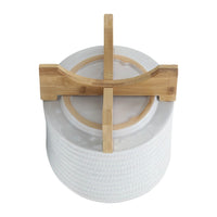 Jeny Flower Planter Pot on Wood Stand, White Textured Ceramic 8 Inch - BM349814