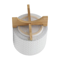 Jeny Flower Planter Pot on Wood Stand, White Chevron Ceramic 8 Inch - BM349815