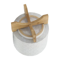 Jeny Flower Planter Pot on Wood Stand, White Diamond Ceramic 8 Inch - BM349816