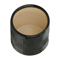 Decorative Flower Planter Set of 2, Shiny Black Textured Ceramic 6/8 Inch - BM349820