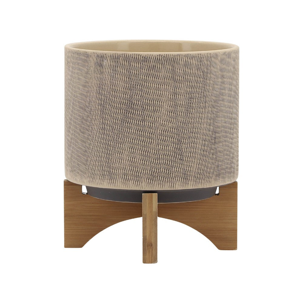Feny Flower Planter on Stand Set of 2, Tan Brown Mesh Ceramic 5/8 Inch - BM349822