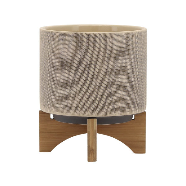 Feny Flower Planter on Stand Set of 2, Tan Brown Mesh Ceramic 5/8 Inch - BM349822