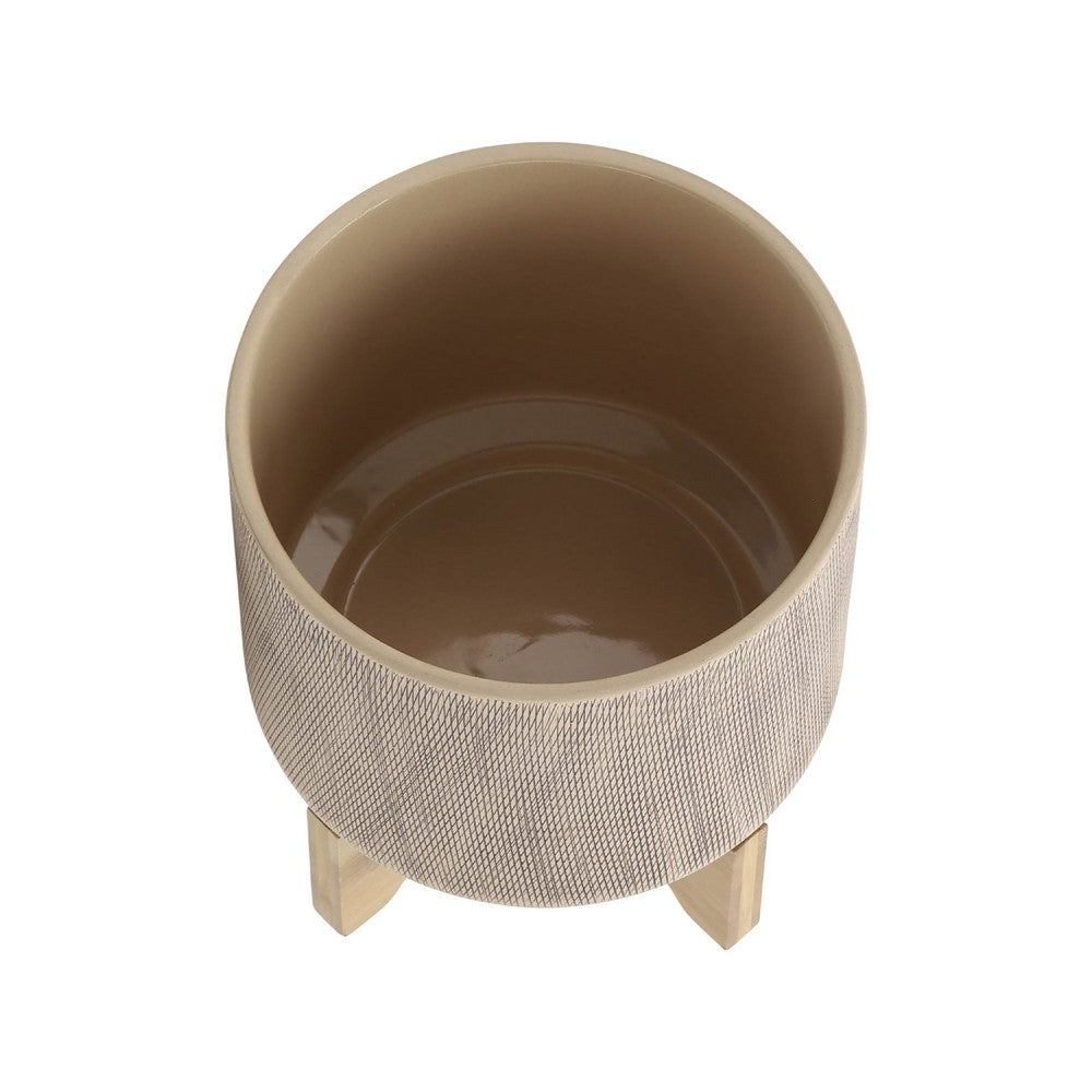 Feny Flower Planter on Stand Set of 2, Tan Brown Mesh Ceramic 5/8 Inch - BM349822