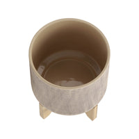 Feny Flower Planter on Stand Set of 2, Tan Brown Mesh Ceramic 5/8 Inch - BM349822