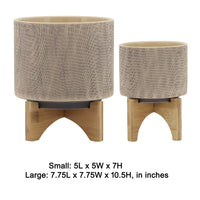 Feny Flower Planter on Stand Set of 2, Tan Brown Mesh Ceramic 5/8 Inch - BM349822