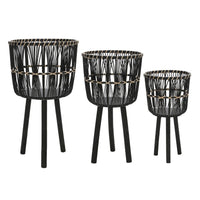 Mesy Set of 3 Planters on Legs, Black Bamboo Weave Design 11/13/15 Inch - BM349824