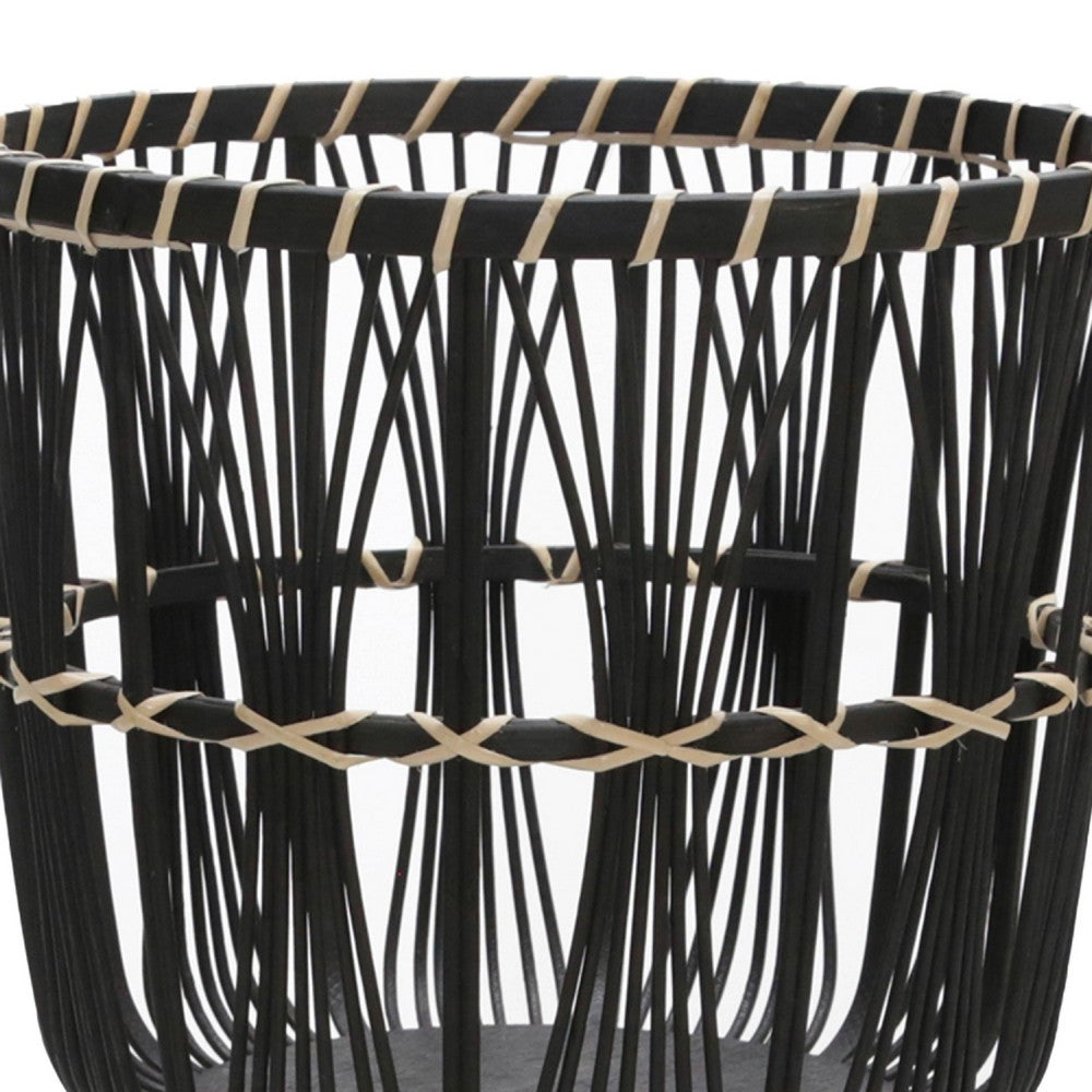 Mesy Set of 3 Planters on Legs, Black Bamboo Weave Design 11/13/15 Inch - BM349824