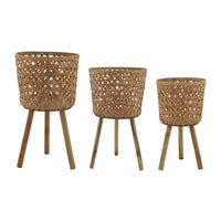 Mesy Flower Planter on Legs Set of 3, Brown Open Weave Bamboo 11/13/15 Inch - BM349825