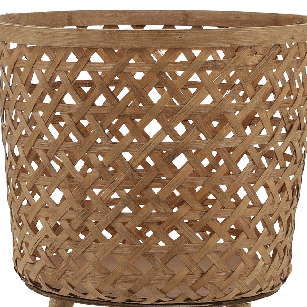 Mesy Flower Planter on Legs Set of 3, Brown Open Weave Bamboo 11/13/15 Inch - BM349825