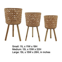 Mesy Flower Planter on Legs Set of 3, Brown Open Weave Bamboo 11/13/15 Inch - BM349825