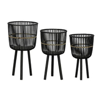 Mesy Flower Planter on Tripod Set of 3, Black Bamboo Net Weave 11/13/15 Inch - BM349826