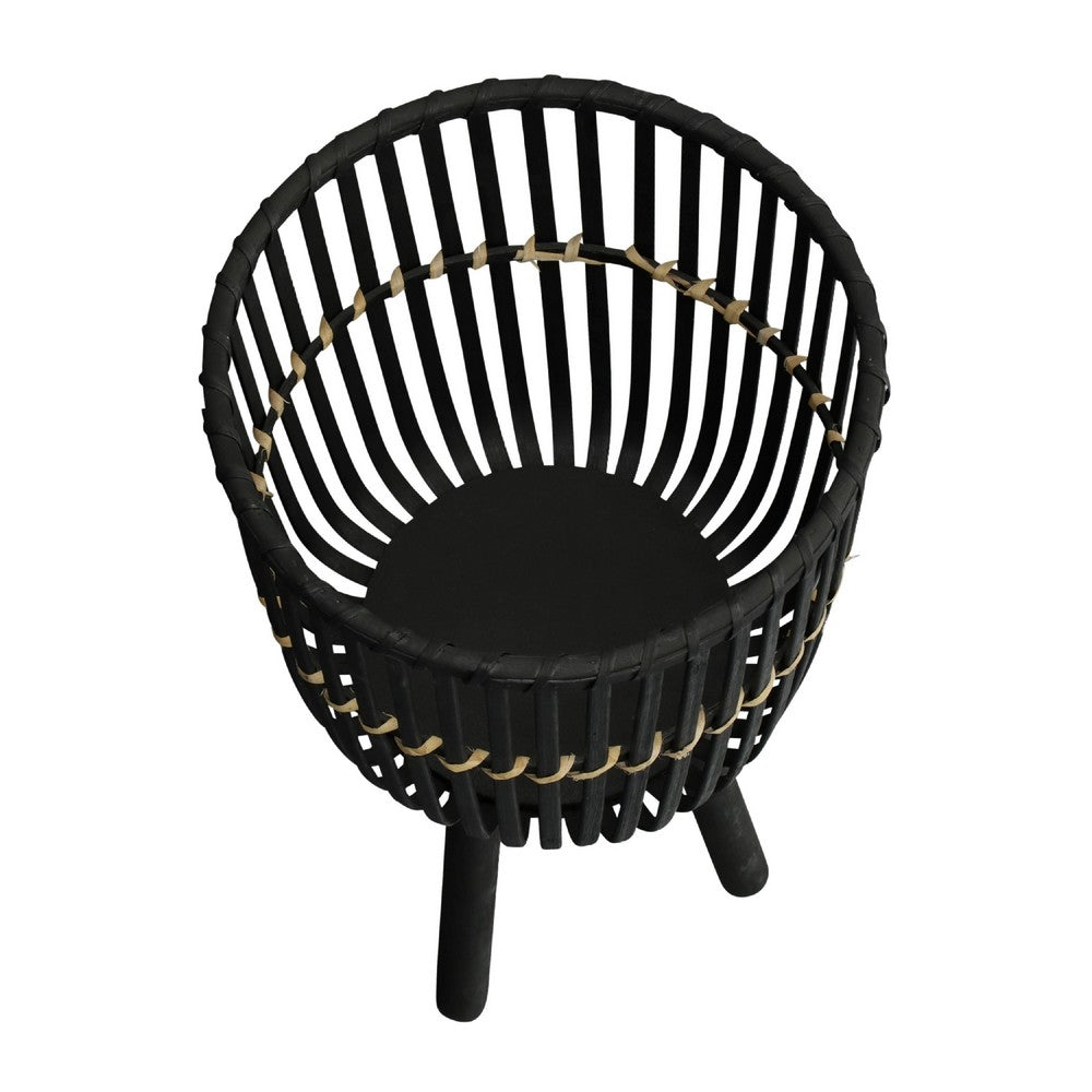 Mesy Flower Planter on Tripod Set of 3, Black Bamboo Net Weave 11/13/15 Inch - BM349826