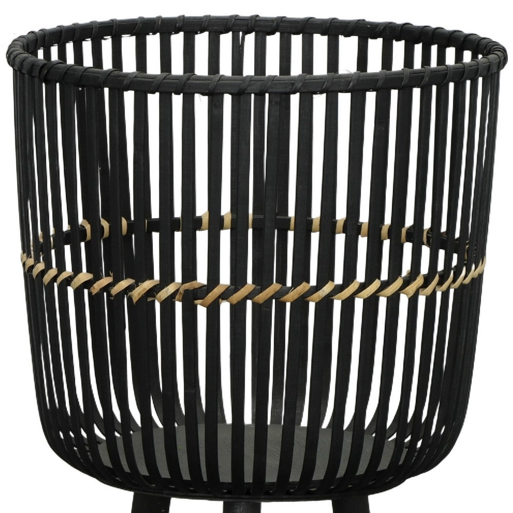 Mesy Flower Planter on Tripod Set of 3, Black Bamboo Net Weave 11/13/15 Inch - BM349826