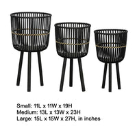 Mesy Flower Planter on Tripod Set of 3, Black Bamboo Net Weave 11/13/15 Inch - BM349826