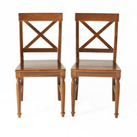 Umey Dining Side Chair Set of 2, X Shaped Back, Dark Oak Brown Wood - BM349827