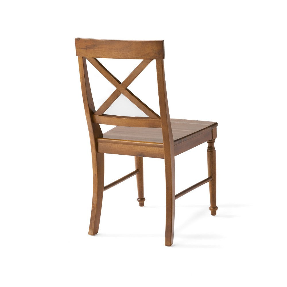 Umey Dining Side Chair Set of 2, X Shaped Back, Dark Oak Brown Wood - BM349827