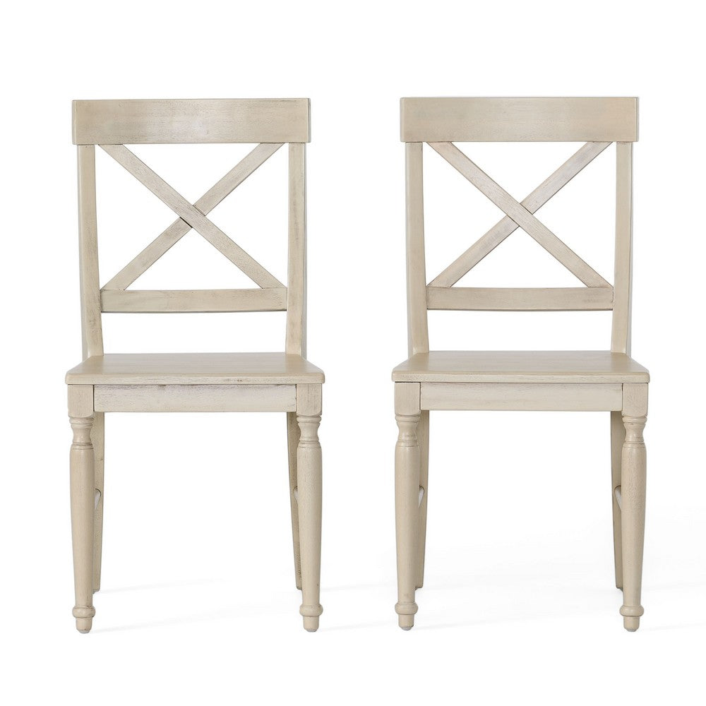Umey Dining Side Chair Set of 2, X-Shaped Back, Antique White Finished Wood - BM349828