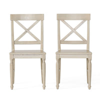 Umey Dining Side Chair Set of 2, X-Shaped Back, Antique White Finished Wood - BM349828
