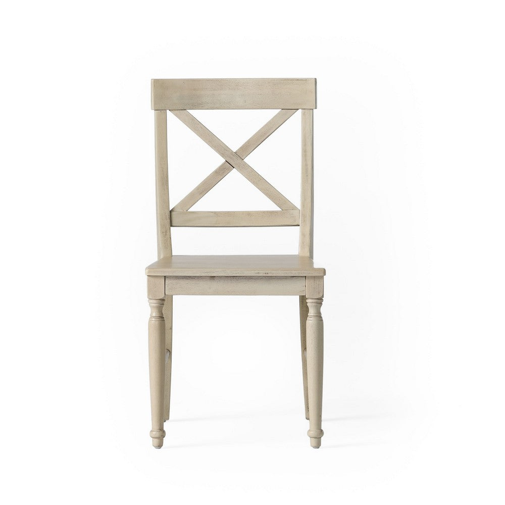 Umey Dining Side Chair Set of 2, X-Shaped Back, Antique White Finished Wood - BM349828