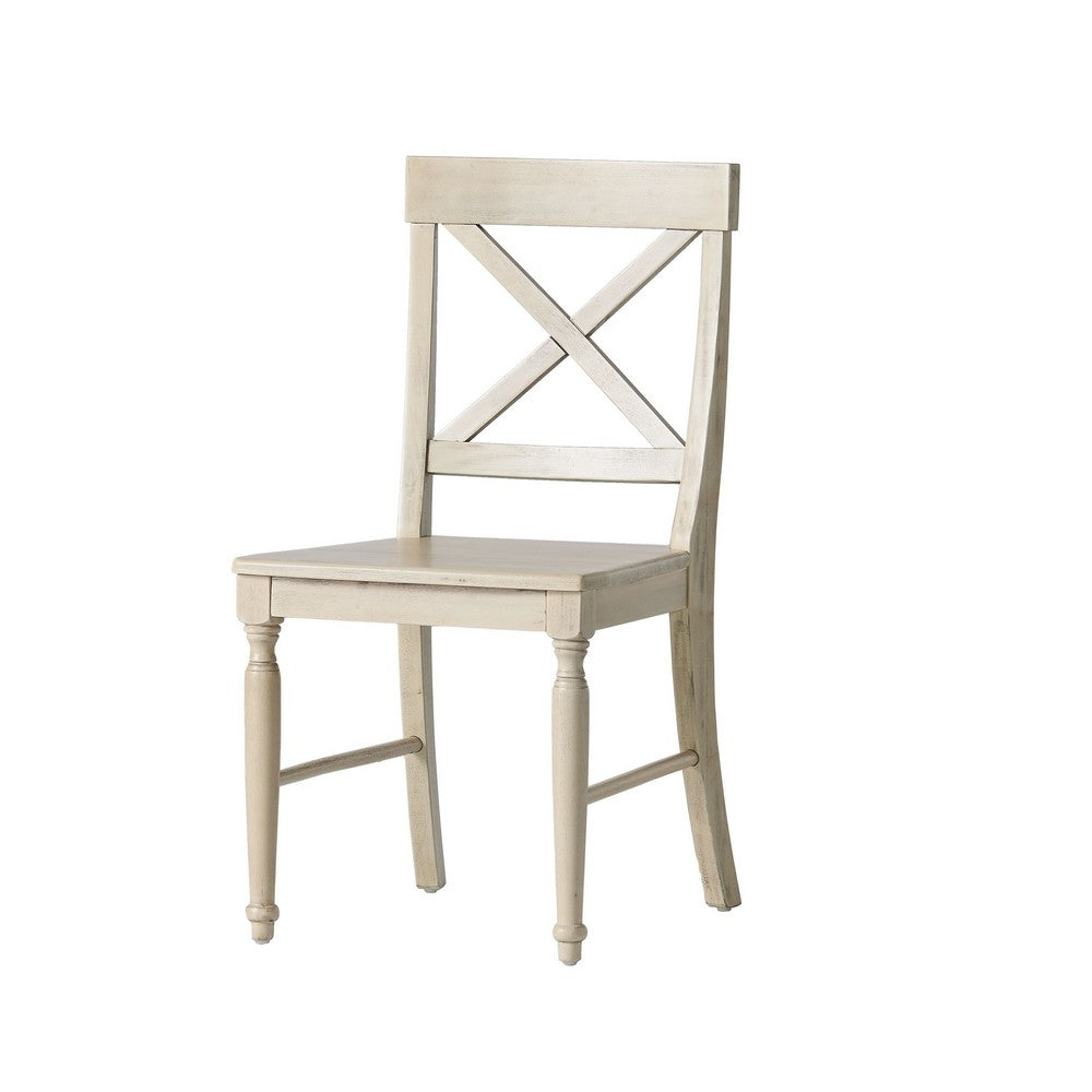 Umey Dining Side Chair Set of 2, X-Shaped Back, Antique White Finished Wood - BM349828