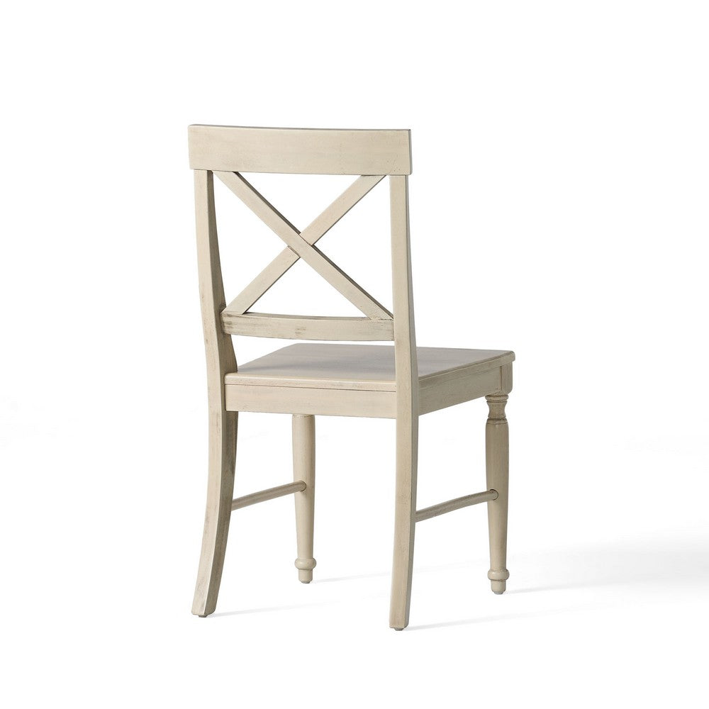 Umey Dining Side Chair Set of 2, X-Shaped Back, Antique White Finished Wood - BM349828