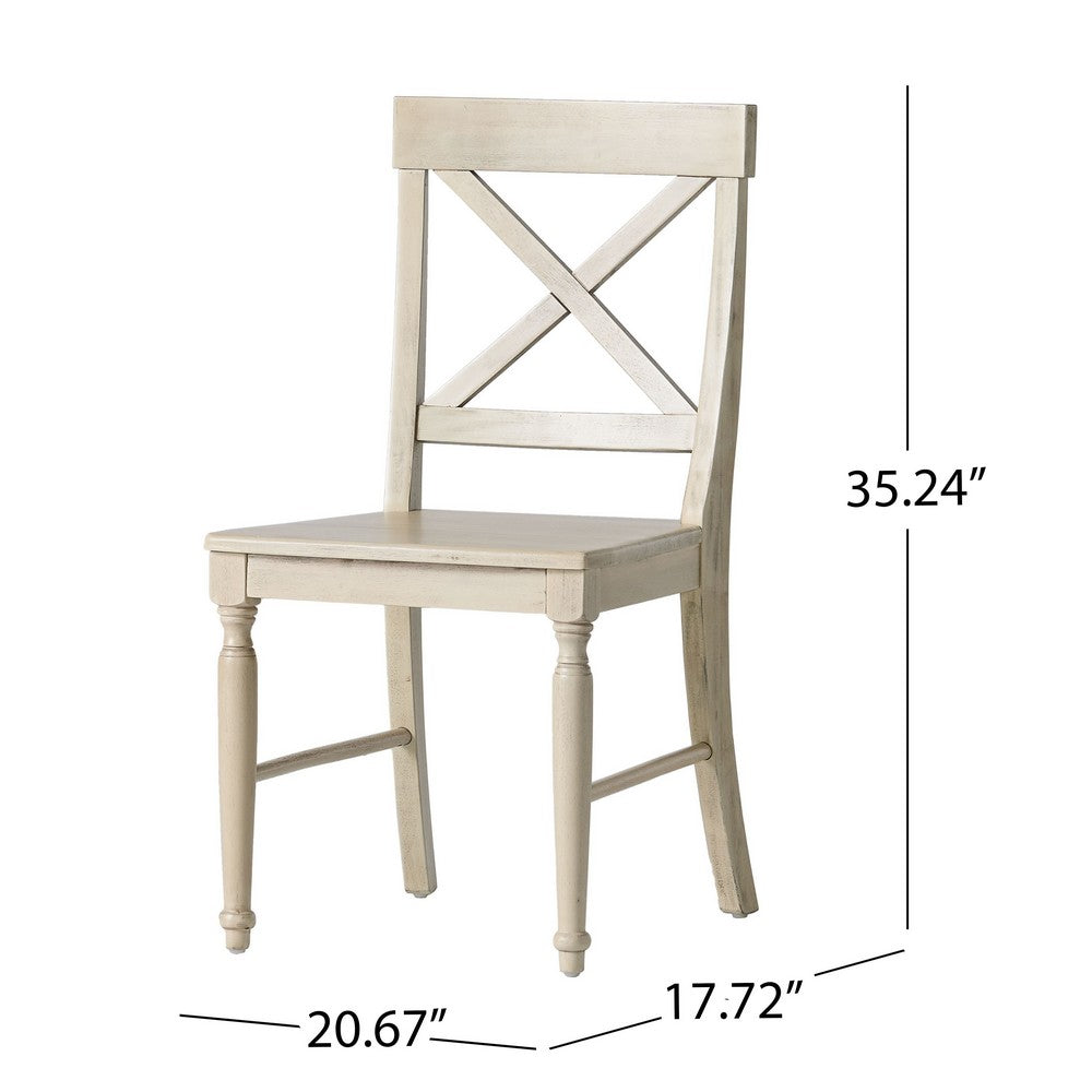 Umey Dining Side Chair Set of 2, X-Shaped Back, Antique White Finished Wood - BM349828