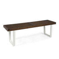 Outdoor Dining Bench, Slatted Wood Seat, Iron Base, Brown and White 62 Inch - BM349829
