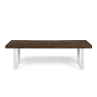 Outdoor Dining Bench, Slatted Wood Seat, Iron Base, Brown and White 62 Inch - BM349829